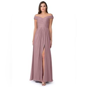 AZAZIE AUDRIANNA. A-Line Off the Shoulder Chiffon. Dusty Rose, Size A14.